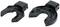 Two black metal couplings with a curved design, positioned side by side.