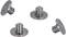 Four silver metal screws on a white background, each with a flat head and a ribbed central section.