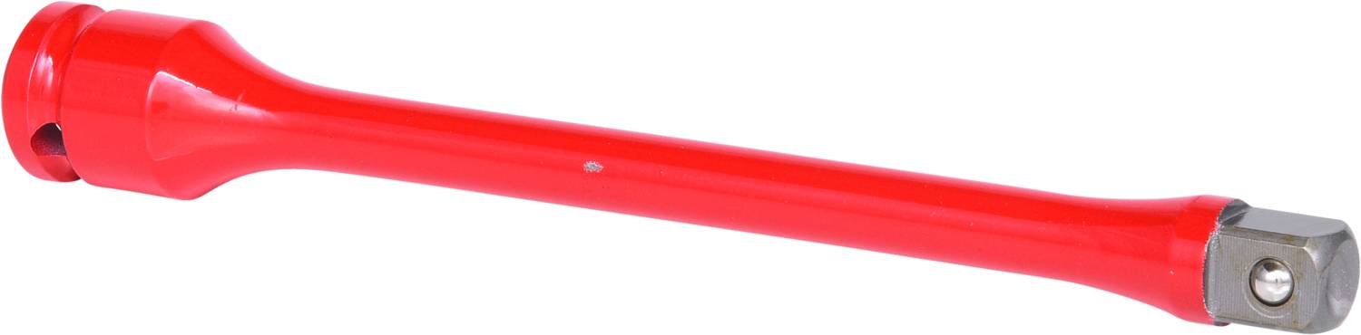 Red extension bar for ratchet tools, suitable for reaching difficult-to-access screws or nuts.