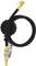 Black and gold tyre pressure gauge with hose, suitable for checking and adjusting tyre pressure.