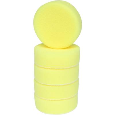 A stack of yellow, round polishing sponges with a single sponge on top.