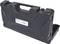 Black tool case with handle, rectangular shape, plastic material, label with numbers and letters on the front.