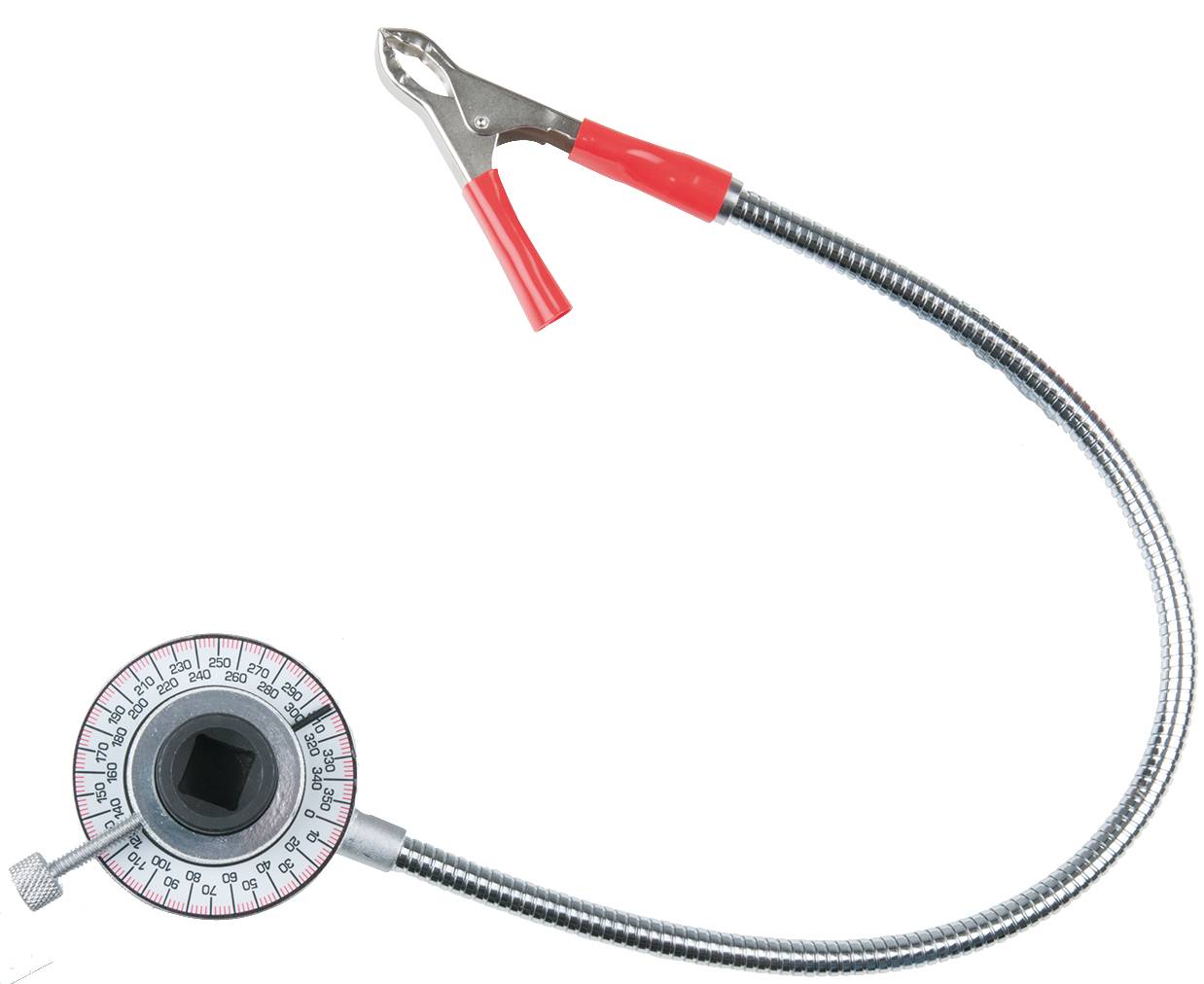 'A torque wrench with a flexible shaft and gripper. Scale indicates torque in Nm and lb-in. Suitable for precision work.'