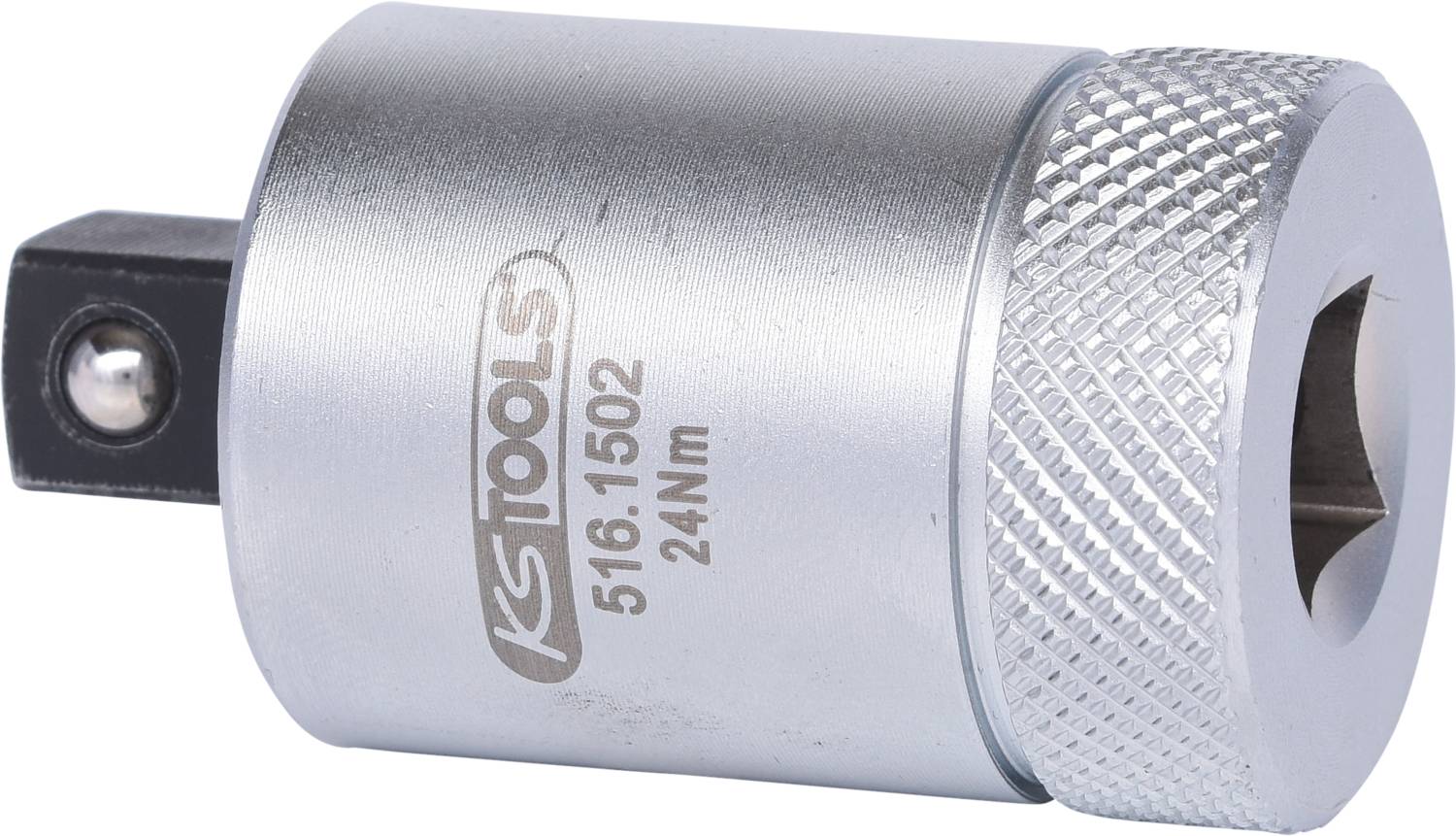 Silver torque wrench extension with inscription 'KSTOOLS 516.1502 24Nm'. Used to increase torque when performing screw work.