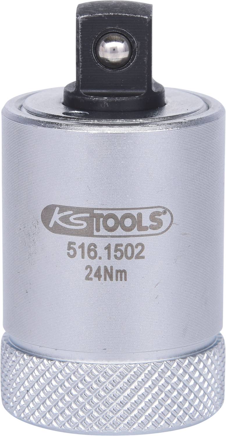 A silver torque wrench socket with the engraving 'KS TOOLS 516.1502 24Nm', used for tightening screw connections.