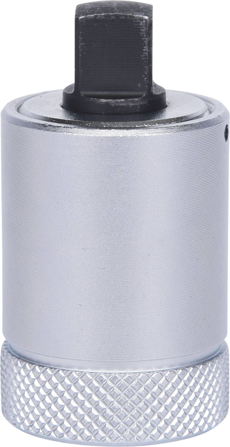 Metallic adapter with a knurled grip, for securing or connecting tools or machine components.