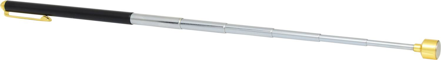 Telescope magnetic pick-up tool with black handle and golden magnetic tip, extended and shown from a side view.