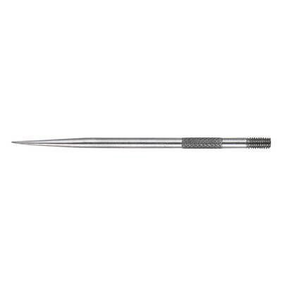 A silver-coloured metal pin with a pointed end and a knurled grip. The other end has a thread.
