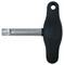 A silver screwdriver with a black handle, suitable for adjusting bicycle wheel spokes.