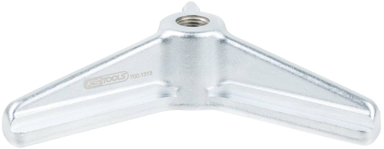 Metal T-shaped key with a threaded screw in the middle, suitable for use in workshops for fixing or adjusting.