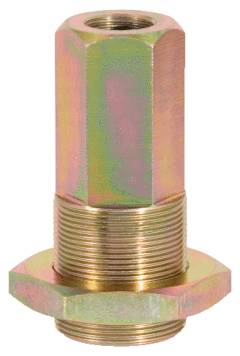 A hexagonal metal adapter with an external thread at one end and an opening at the other end, likely for pipe connections.