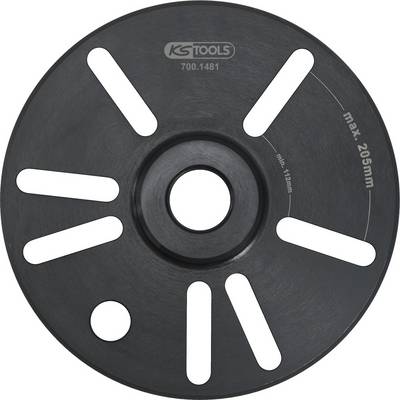 A black support disc with slots and round holes, max. diameter 205 mm, by KS Tools, model number 700.1481.
