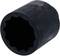 A black, cylindrical socket nut with serrated internal profile, used for application with mechanical tools.