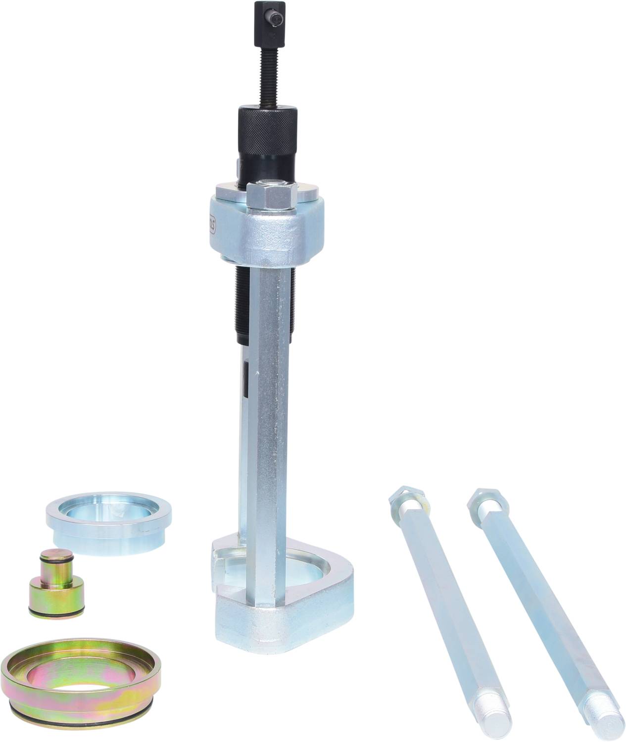 Tool set for removing and installing wheel bearings, including lifting and pressure components, as well as draw rods.