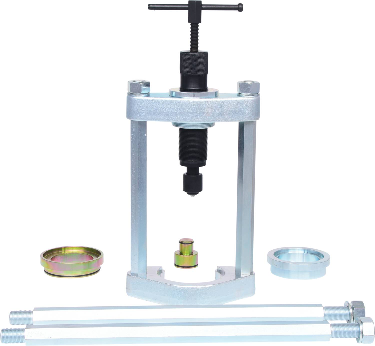 'Pulling and installation tool for silent bushes, consisting of a spindle and mountings. Suitable for low-lift installation in the pressed-in state.'