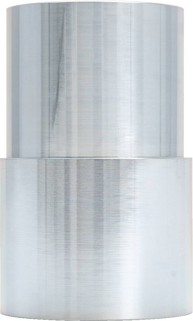 Cylindrical object made of shiny metal, comprising two stacked sections of different sizes.