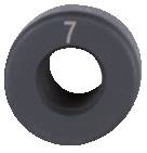 A metallic ring with the number '7' on the top surface, circular and hollow in the centre.