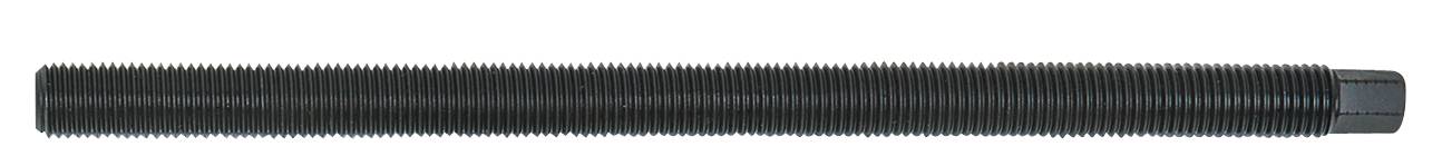 A long black cylindrical part with a ribbed surface, similar to a screw, on a white background.