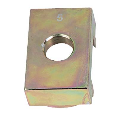 Metal block with a central hole and the number '5' engraved on top.