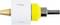 A drill with a yellow concentric adapter and serrated white saw blade, suitable for drilling wood or metal.