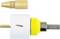 'Hole Saw Set' with a white saw crown and yellow adapter, alongside a golden drill attachment. Tool for processing materials.