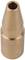 A metal tip that may be used as a nozzle device, with a broad base and a tapered, narrower point.
