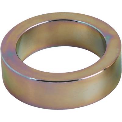 A metallic ring with a smooth surface and iridescent colour gradient.