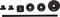 A set of automotive tools consisting of various round and cylindrical parts, all in black, on a white background.