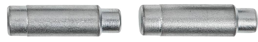 Two silver metal cylinders side by side, each with a smaller protrusion at one end.