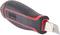 Black and red universal knife with a sharp blade and ergonomic handle, suitable for precise cutting tasks.