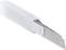 Slender, pointed metal blade, partially enclosed in a transparent plastic sheath.