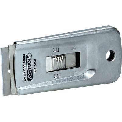 Metal scraper with blade by KS Tools, suitable for removing stickers and adhesive residue from smooth surfaces.