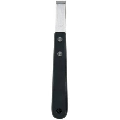 A simple, flat utility knife with a black handle and metallic blade.