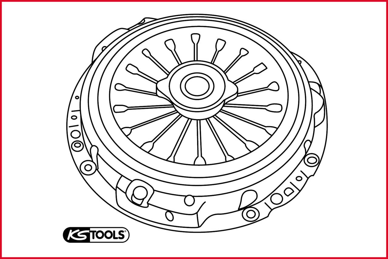 Technical drawing of a clutch pressure plate with multiple screw holes and visible springs. 'KS Tools' brand logo in the bottom right.