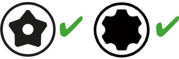 Two gear symbols with green ticks. On the left, the gear has five teeth, on the right, it has six teeth.