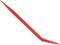 Red, double-sided plastic tool, one end pointed, the other curved. Possibly a tool for lifting or separating.