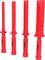 Four red chisels with varying lengths and flat blades, arranged side by side.