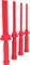 Four red plastic rods of varying lengths, symmetrically arranged, against a white background.
