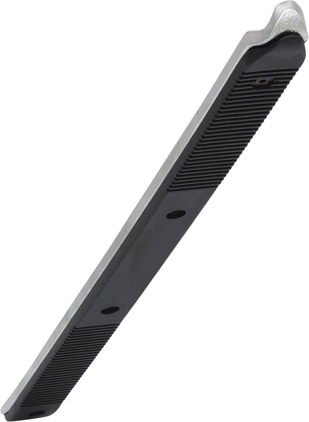 A metal-reinforced rubber strip with grooves, possibly a part or accessory of a vehicle or machine.