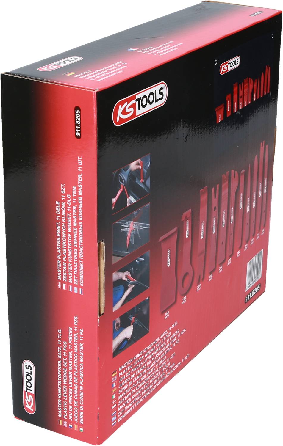 Packaging for a tool set with photographs of tools and usage instructions on the reverse side. Marked with 'KS Tools'.