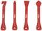 A set of red plastic dismantling levers in various shapes. Suitable for removing trim and clips in the automotive sector.