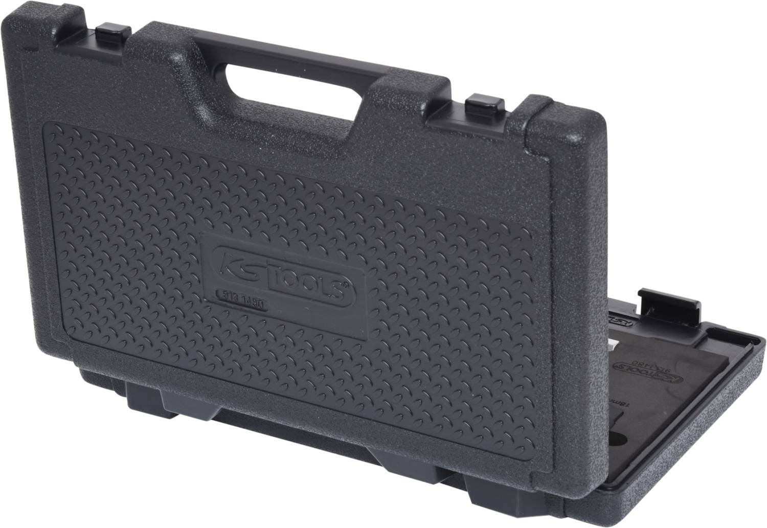 A black tool case with a carry handle, slightly open, demonstrates robust design for securely storing tools.