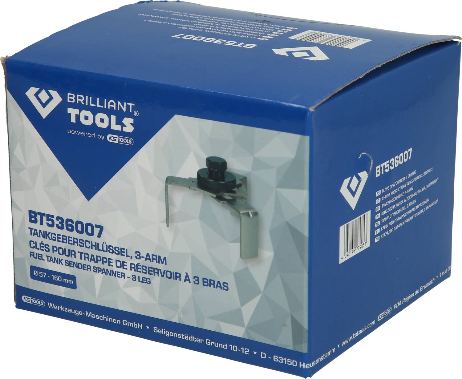 Blue card box with the inscription 'BT536007' and tool illustration. Contains a tank sender key with 3 arms.