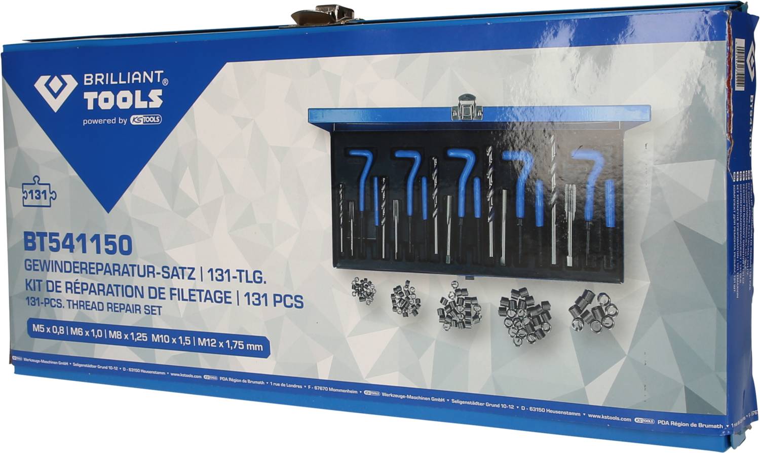 'Brilliant Tools Thread Repair Kit, 131 Pieces. Set for repairing threads, includes various thread types and tools.'