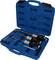 Blue tool case with an open lid, containing three screwdrivers with black handles and three Allen keys, compartments are empty.
