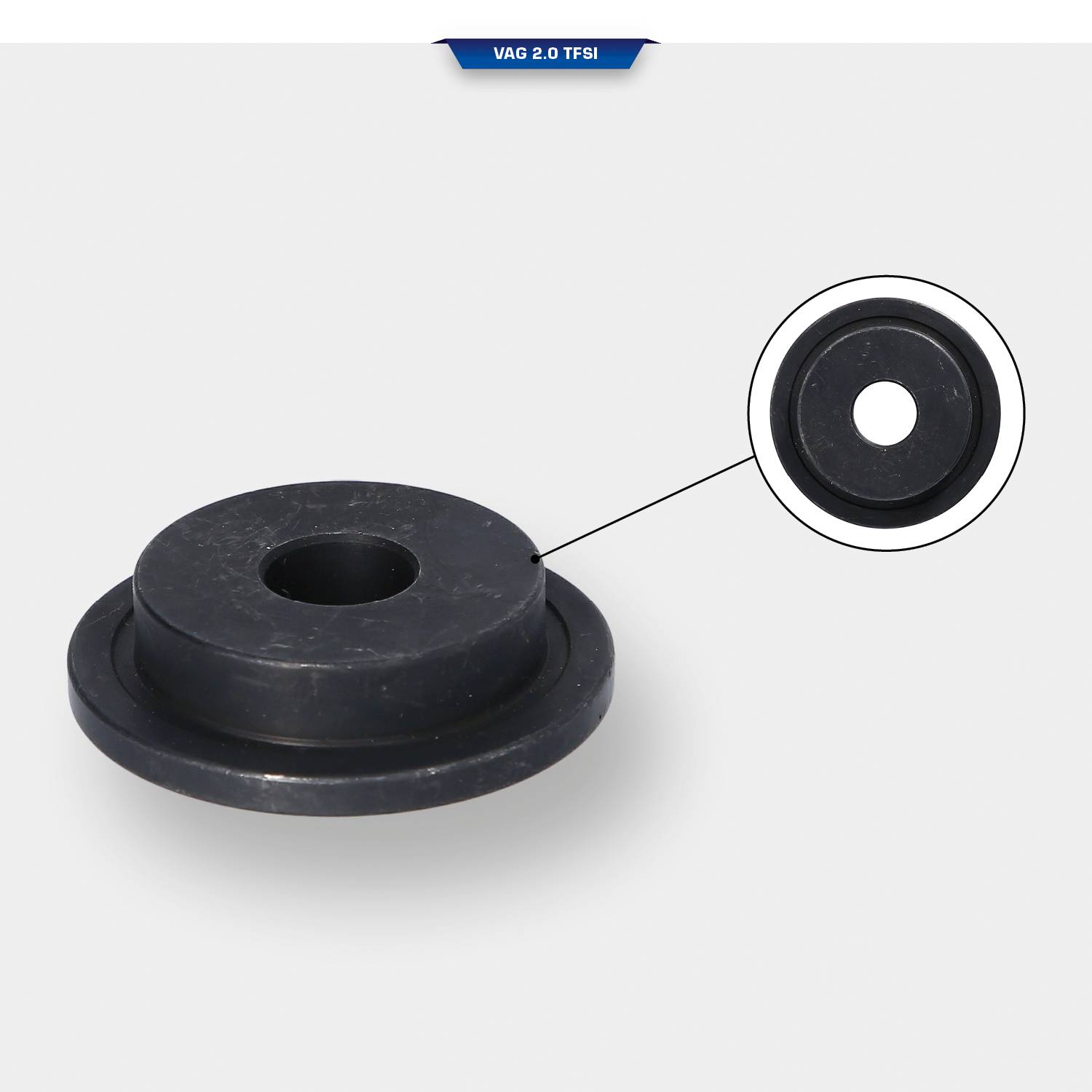 Black, round replacement part with a central hole, shown in detailed enlargement. Above it reads 'VAG 2.0 TFSI'.