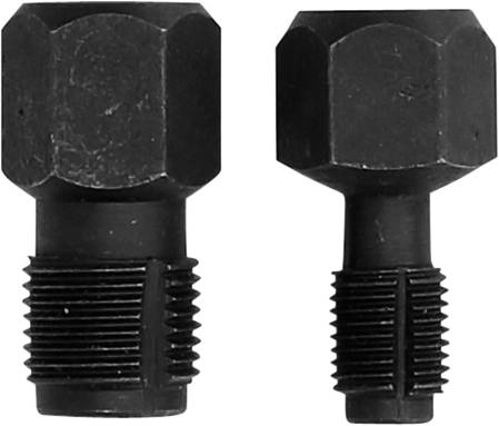 Two black, hexagonal screws of different sizes and thread pitches.