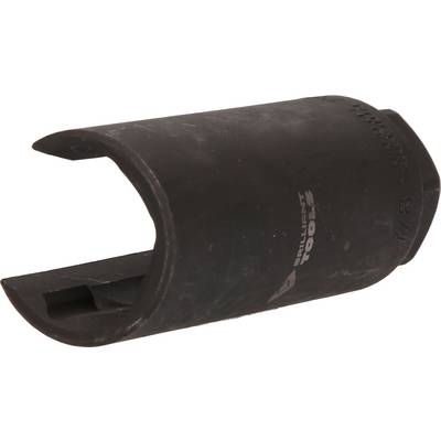 A black tool with a cylindrical form and bevelled edge, possibly a socket wrench or vehicle adapter.