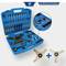 A blue tool case set contains various bits and socket keys for car repairs, compatible with brands such as Audi and BMW.