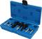 Blue tool case with black tools and multiple metal parts neatly arranged in custom compartments.